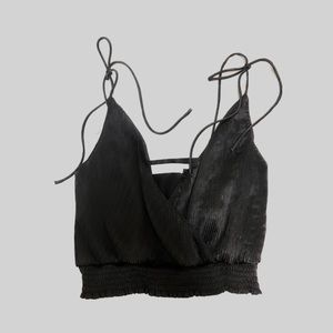ASTR The Label - black cropped pleated tank with ties